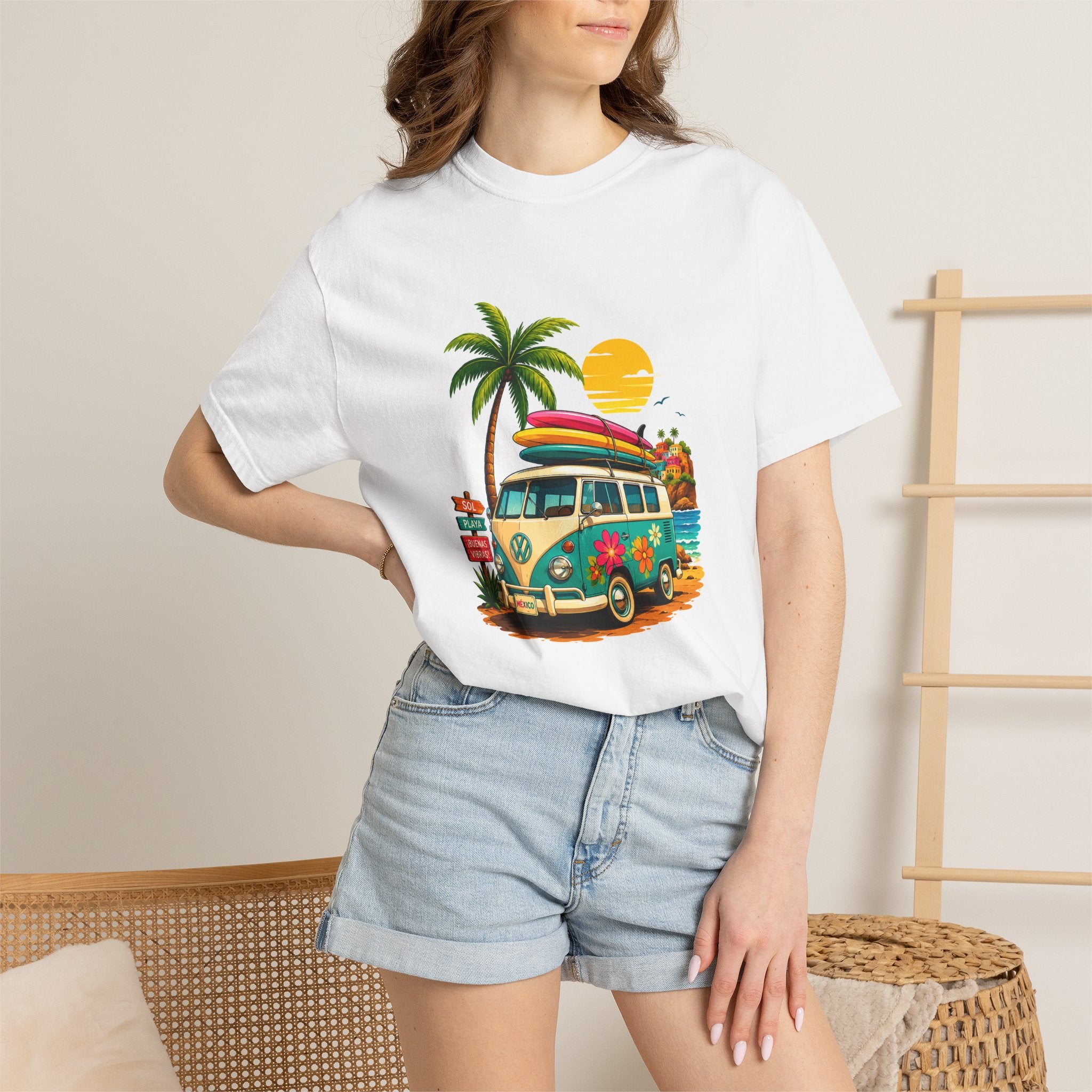 Vintage Surf Van T-Shirt — Tropical Beach Camper Graphic Tee