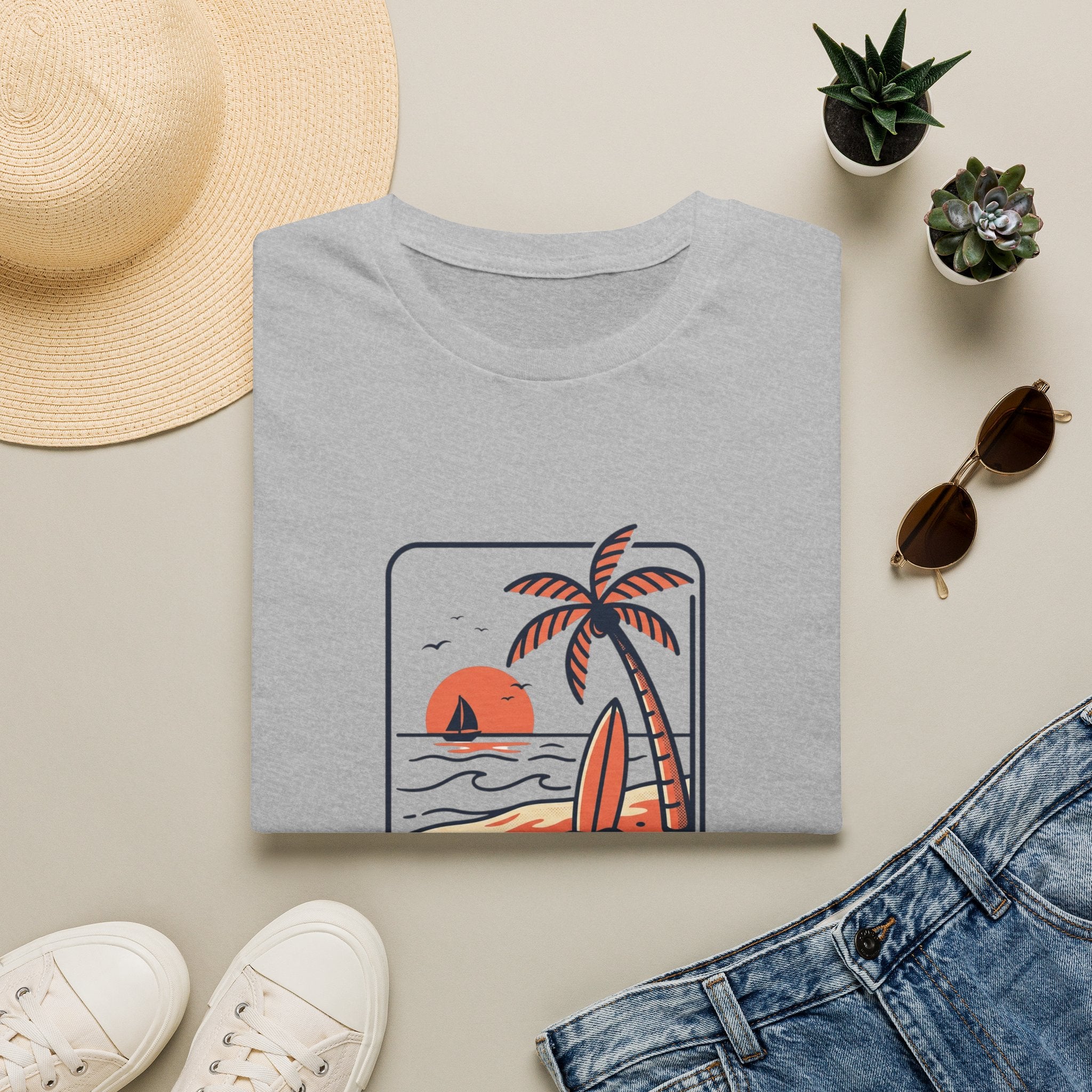 Mexico Beach Sunset Unisex-T-Shirt | Palm Trees, Surfboards, Vintage Sunset
