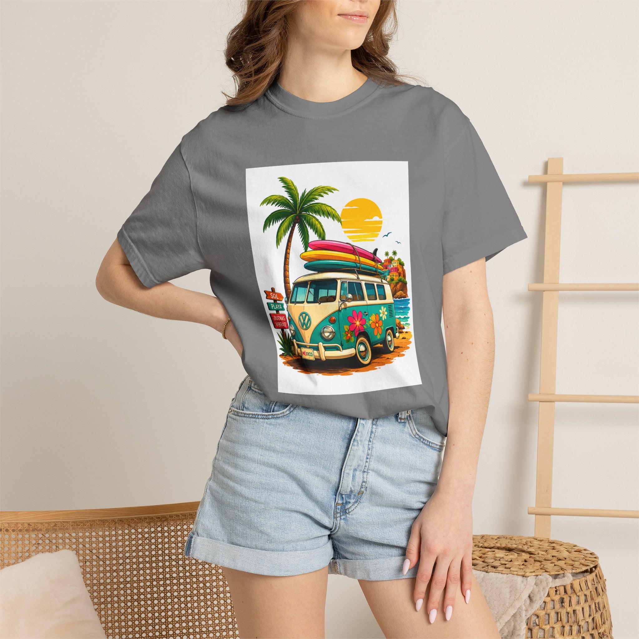 Vintage Surf Van T-Shirt — Tropical Beach Camper Graphic Tee
