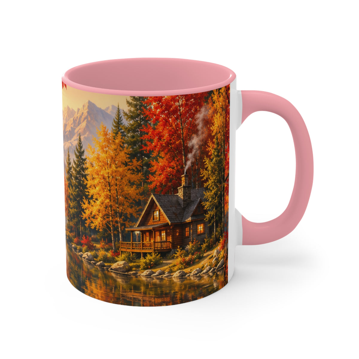 Autumn Mountain Lake Accent Mug — Scenic Fall Landscape Coffee Cup