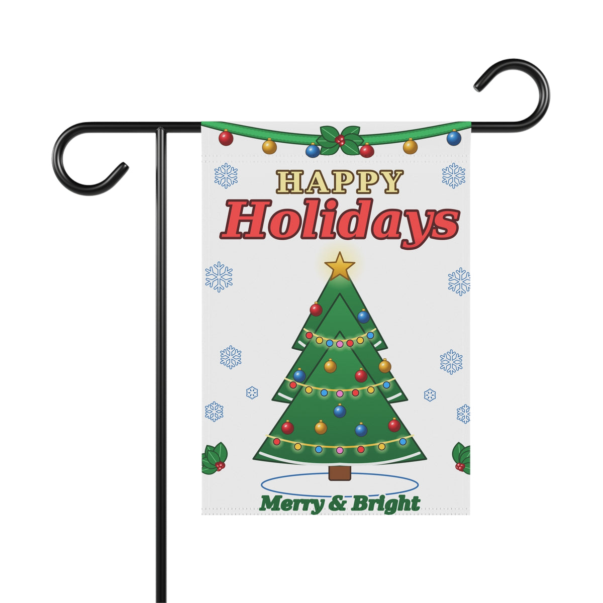 Happy Holidays Christmas Tree Garden Flag | Merry & Bright Holiday Banner