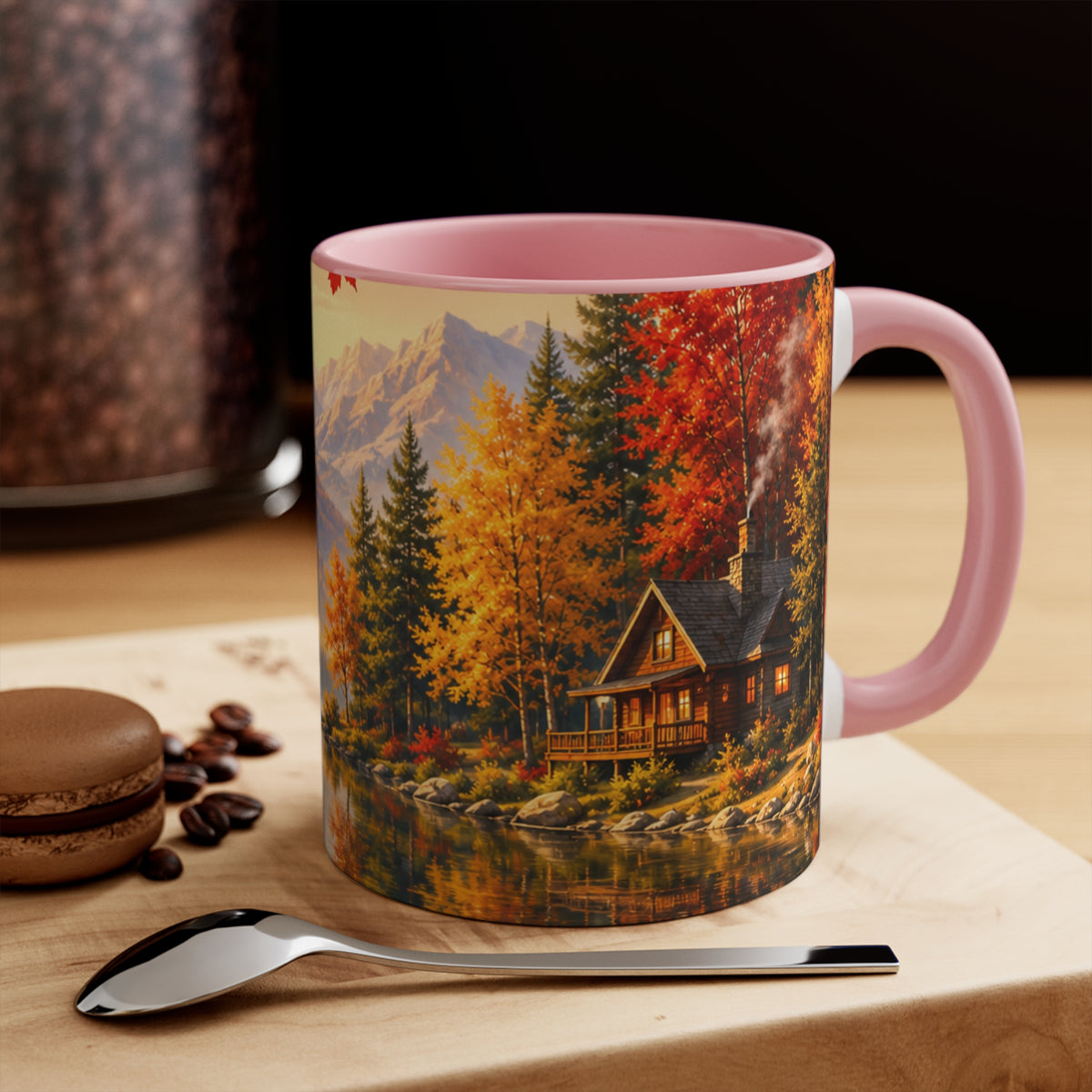 Autumn Mountain Lake Accent Mug — Scenic Fall Landscape Coffee Cup