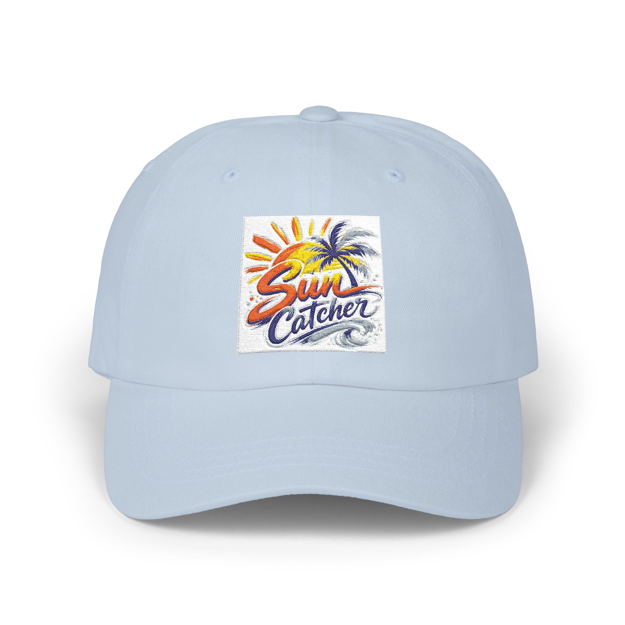 Sun Catcher logo Dad Cap | Tropical Palm Sunset embroidered hat