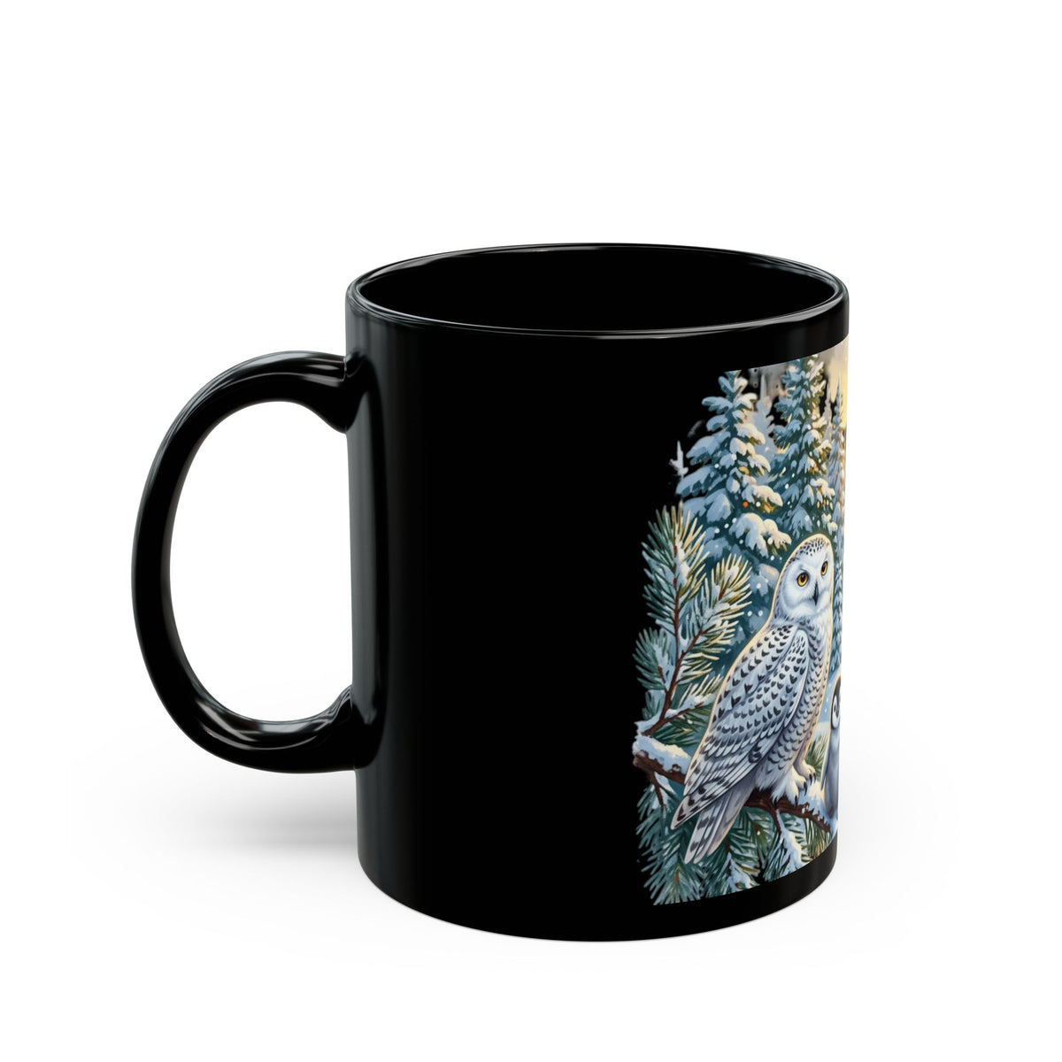 Winter Forest Wildlife Mug | Snowy Owl, Penguin, Deer, Cardinal Scene
