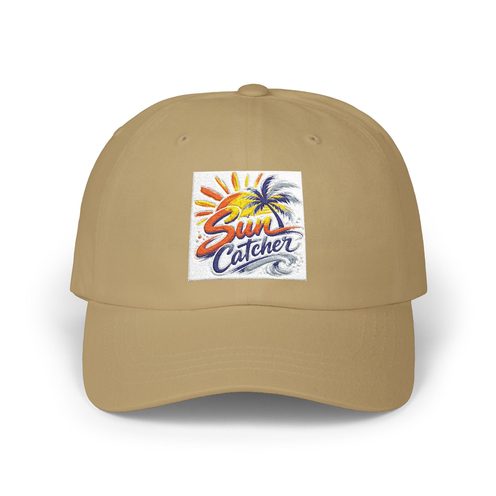 Sun Catcher logo Dad Cap | Tropical Palm Sunset embroidered hat