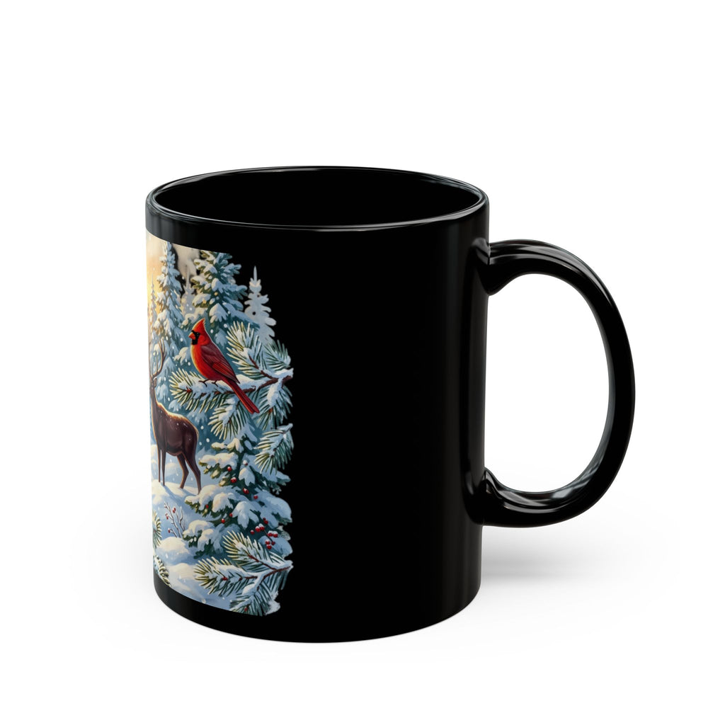 Winter Forest Wildlife Mug | Snowy Owl, Penguin, Deer, Cardinal Scene