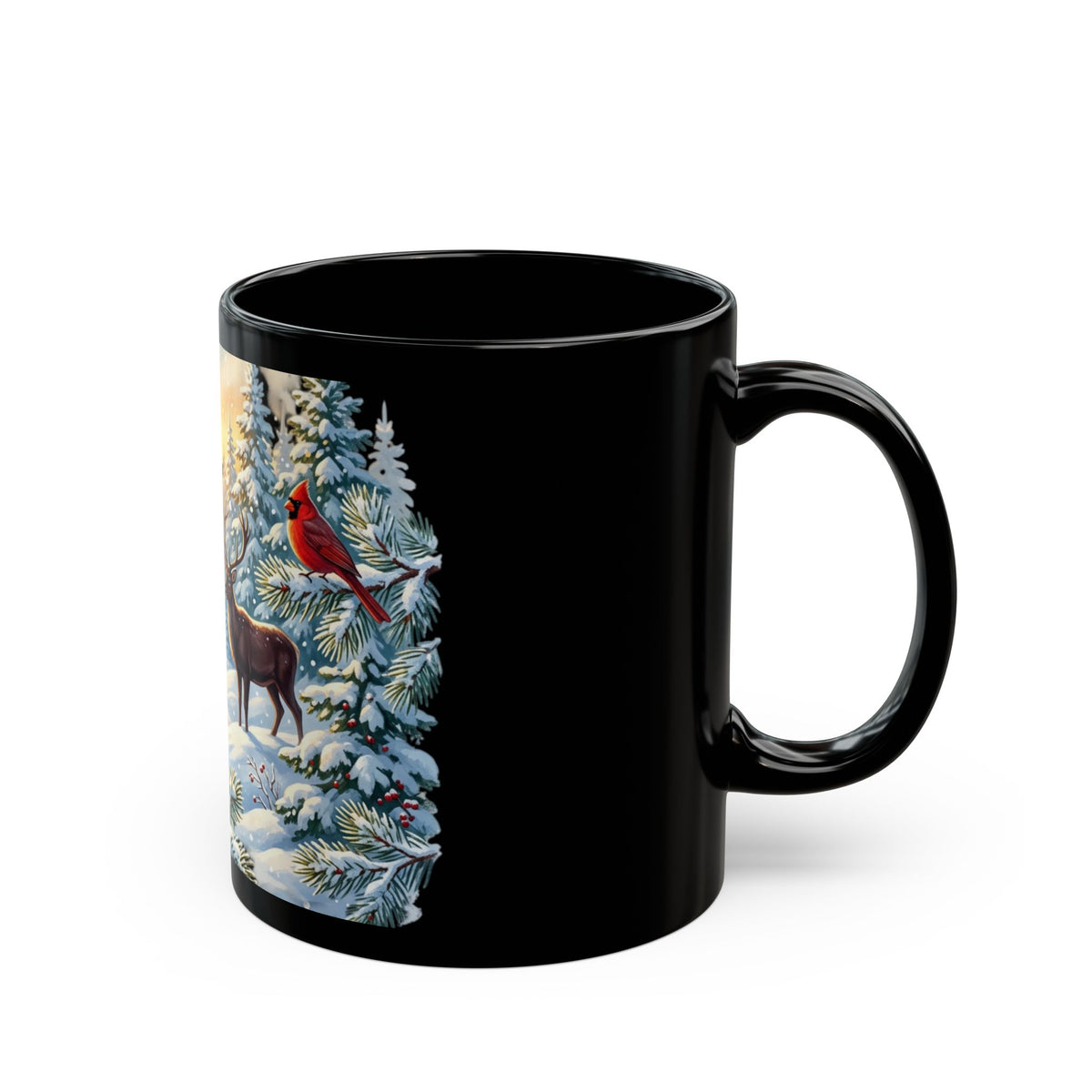 Winter Forest Wildlife Mug | Snowy Owl, Penguin, Deer, Cardinal Scene
