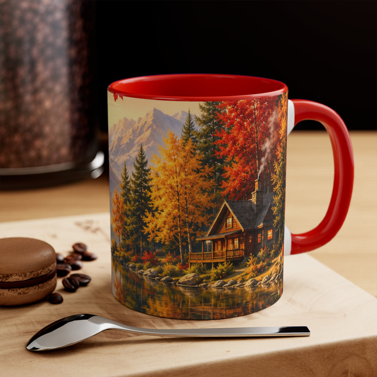 Autumn Mountain Lake Accent Mug — Scenic Fall Landscape Coffee Cup