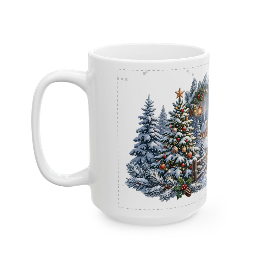 Reindeer in Snowy Village Mug | Winter Night Christmas Scene