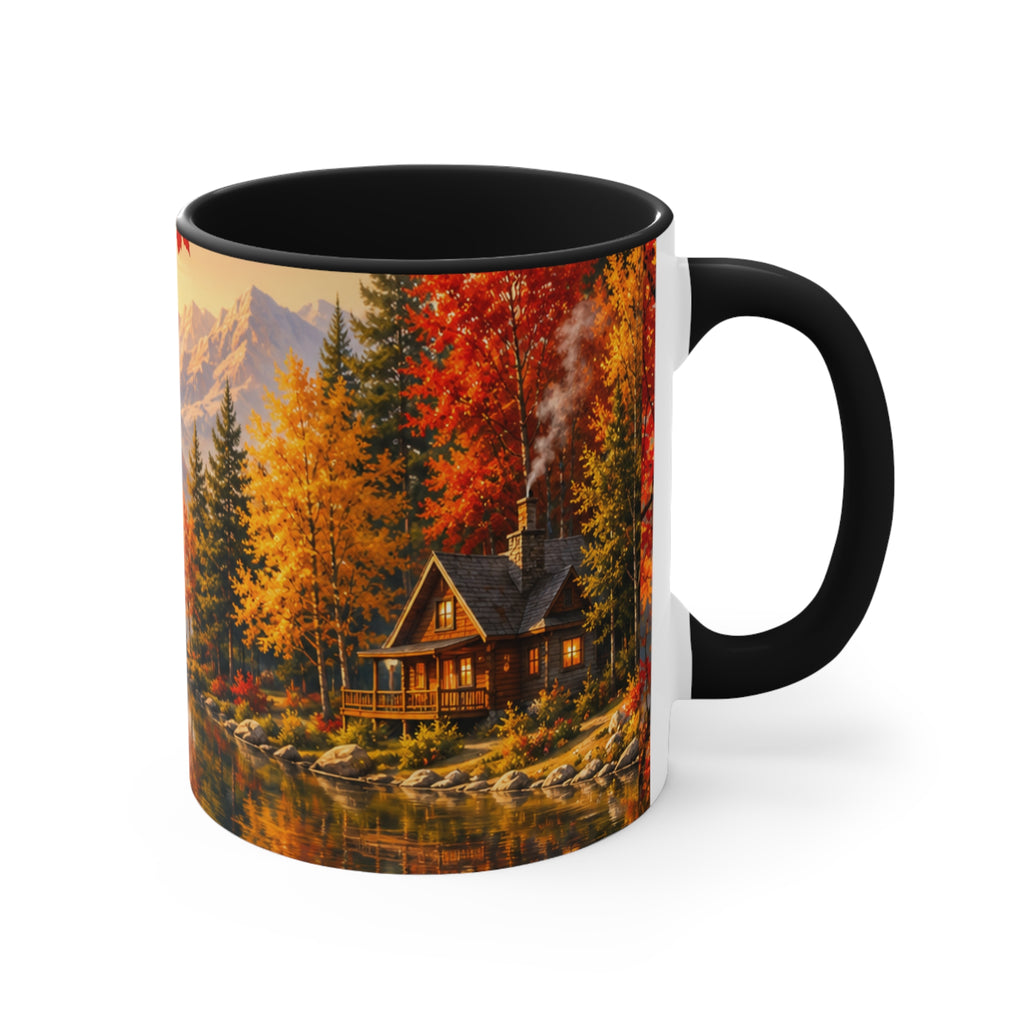Autumn Mountain Lake Accent Mug — Scenic Fall Landscape Coffee Cup
