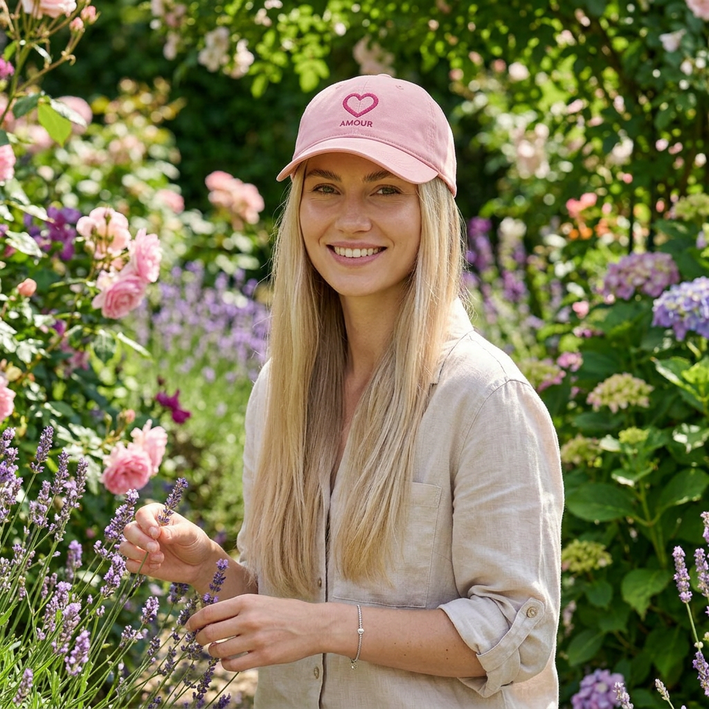 Amour Heart Embroidered Cap — Washed Coastal Baseball Hat