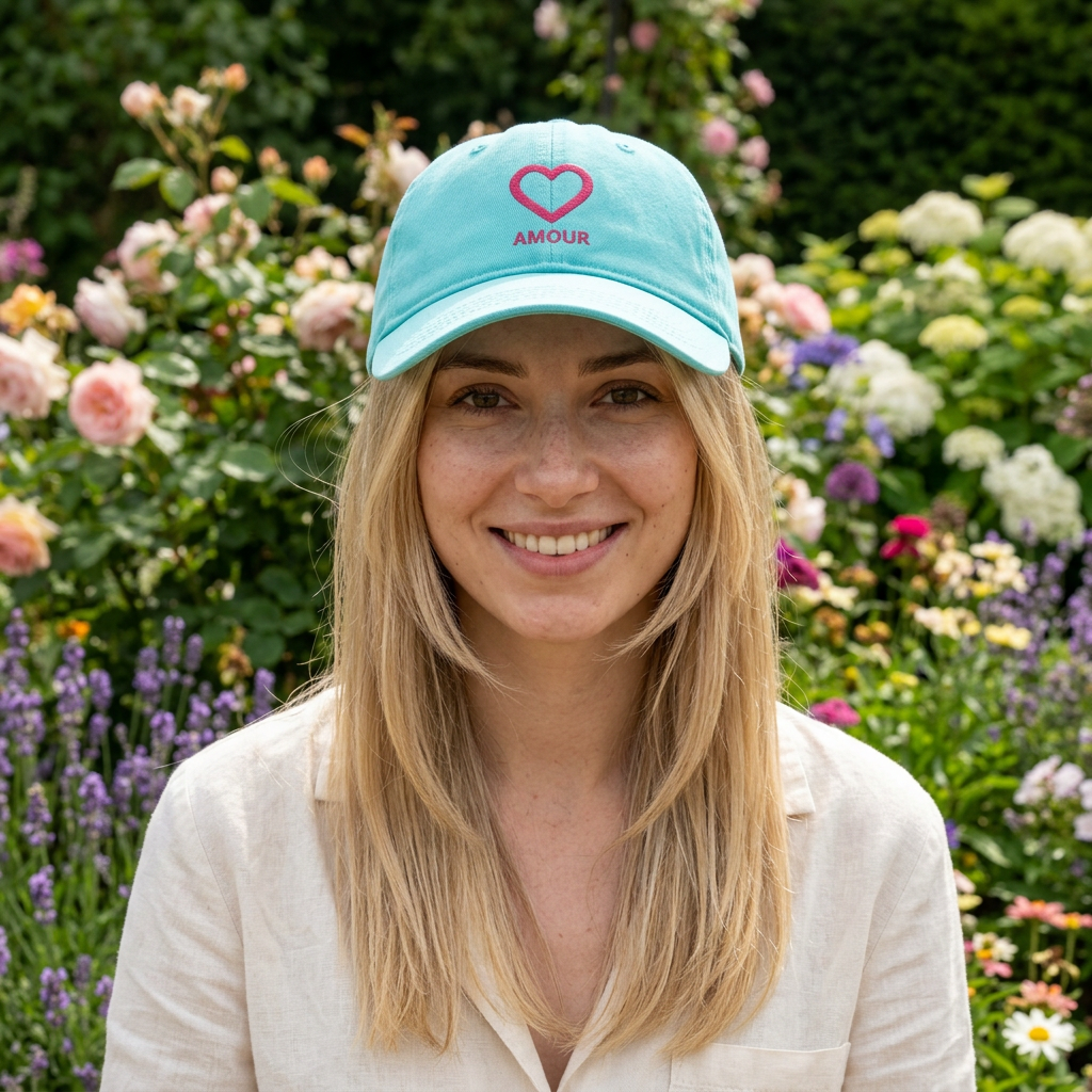 Amour Heart Embroidered Cap — Washed Coastal Baseball Hat
