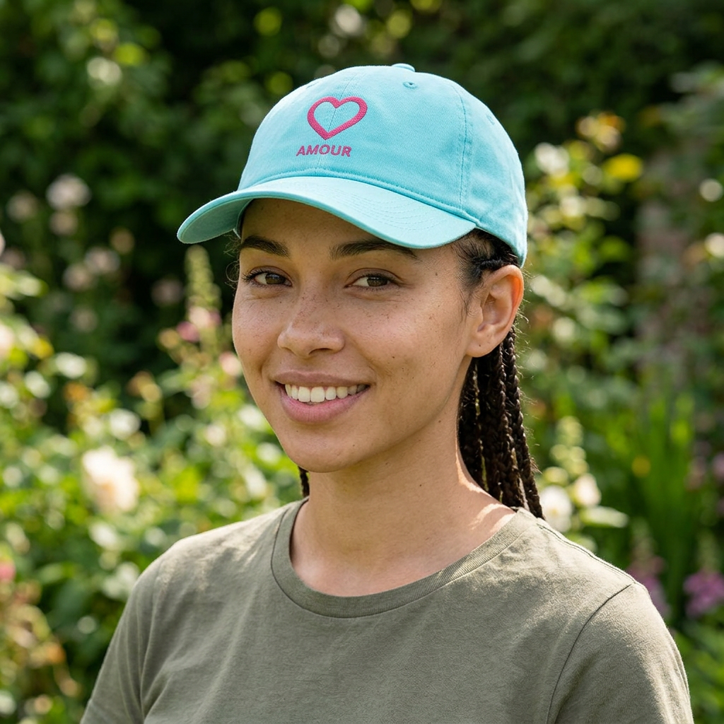 Amour Heart Embroidered Cap — Washed Coastal Baseball Hat