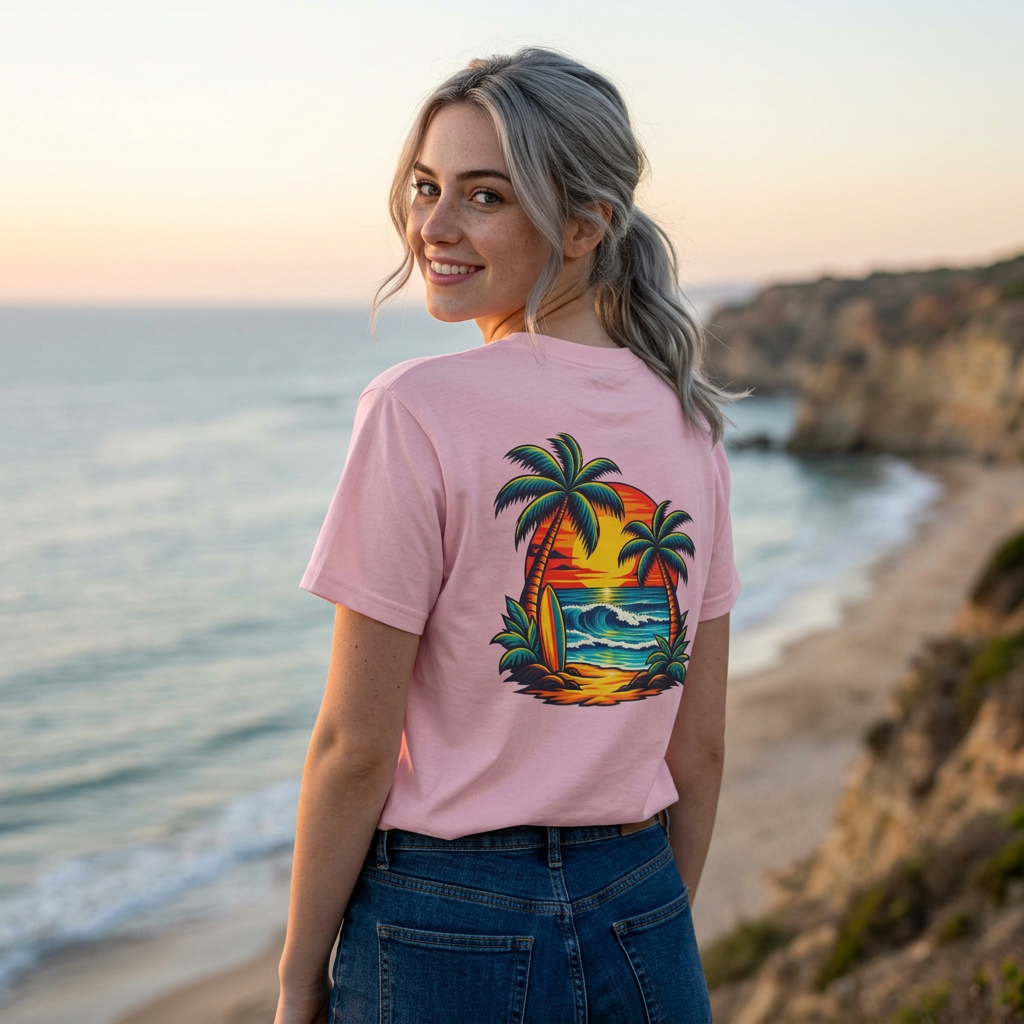 T-Shirt — Sunset Surf Palm Tree Beach Graphic Tee