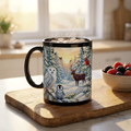 Winter Forest Wildlife Mug | Snowy Owl, Penguin, Deer, Cardinal Scene