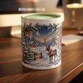 Reindeer in Snowy Village Mug | Winter Night Christmas Scene