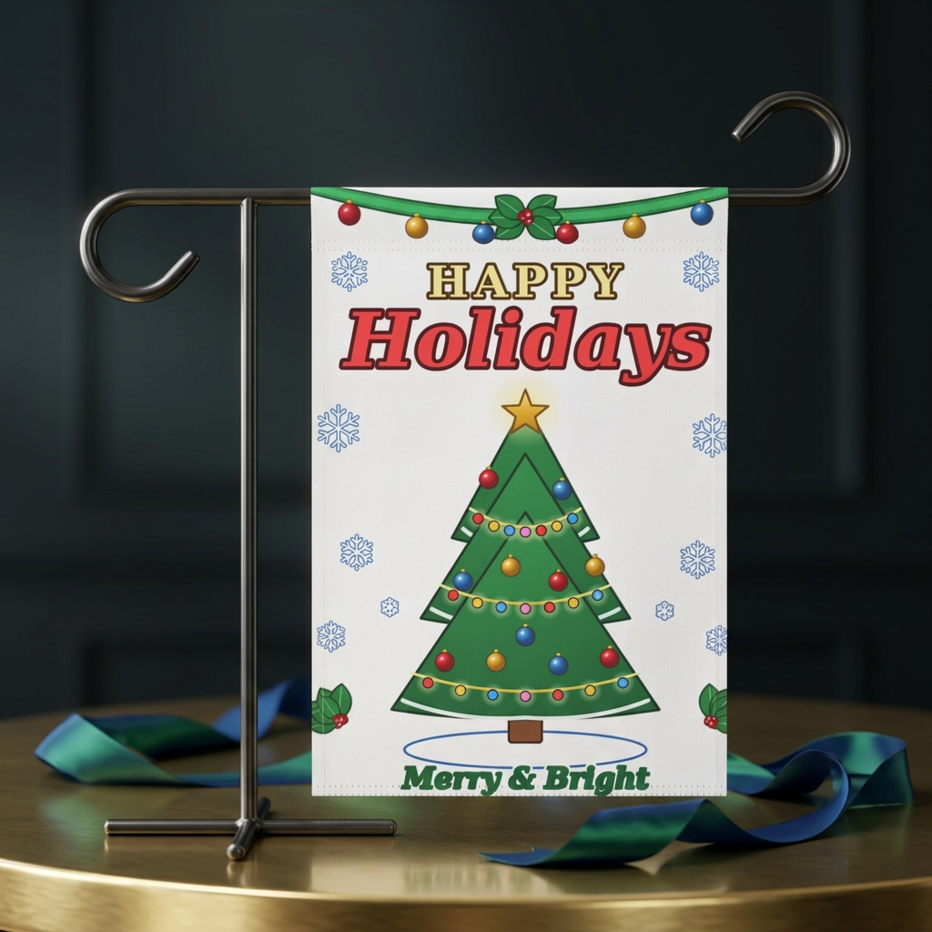 Happy Holidays Christmas Tree Garden Flag | Merry & Bright Holiday Banner