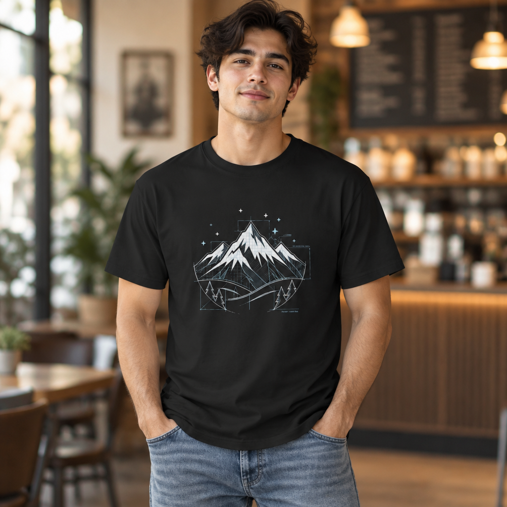 Minimal Mountain Illustration T-shirt | Snowy Peak Graphic