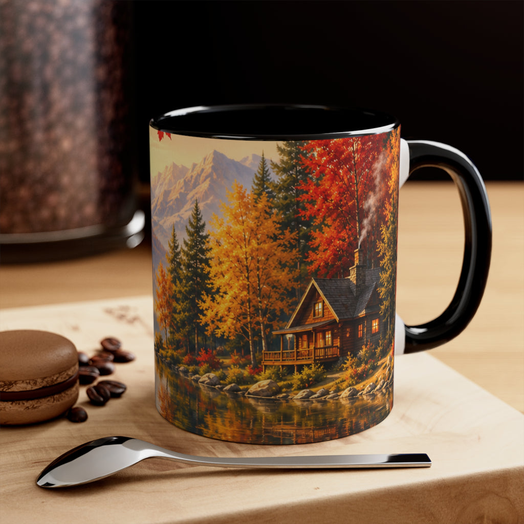 Autumn Mountain Lake Accent Mug — Scenic Fall Landscape Coffee Cup
