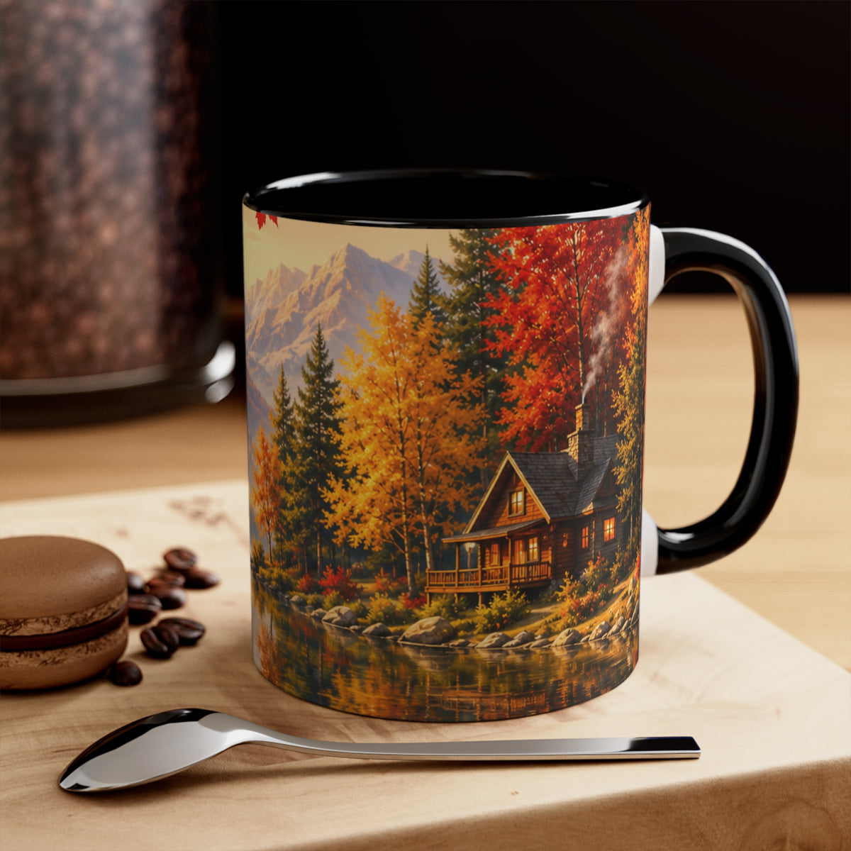 Autumn Mountain Lake Accent Mug — Scenic Fall Landscape Coffee Cup
