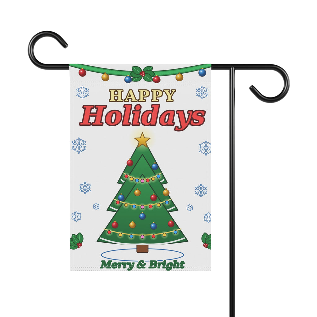 Happy Holidays Christmas Tree Garden Flag | Merry & Bright Holiday Banner