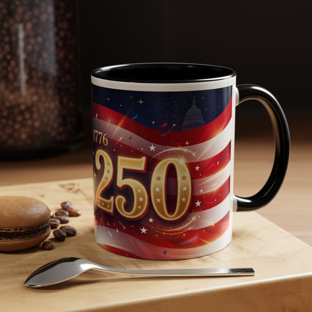 USA 250 Coffee Mug — Patriotic 1776 Anniversary Accent Mug (11/15 oz)