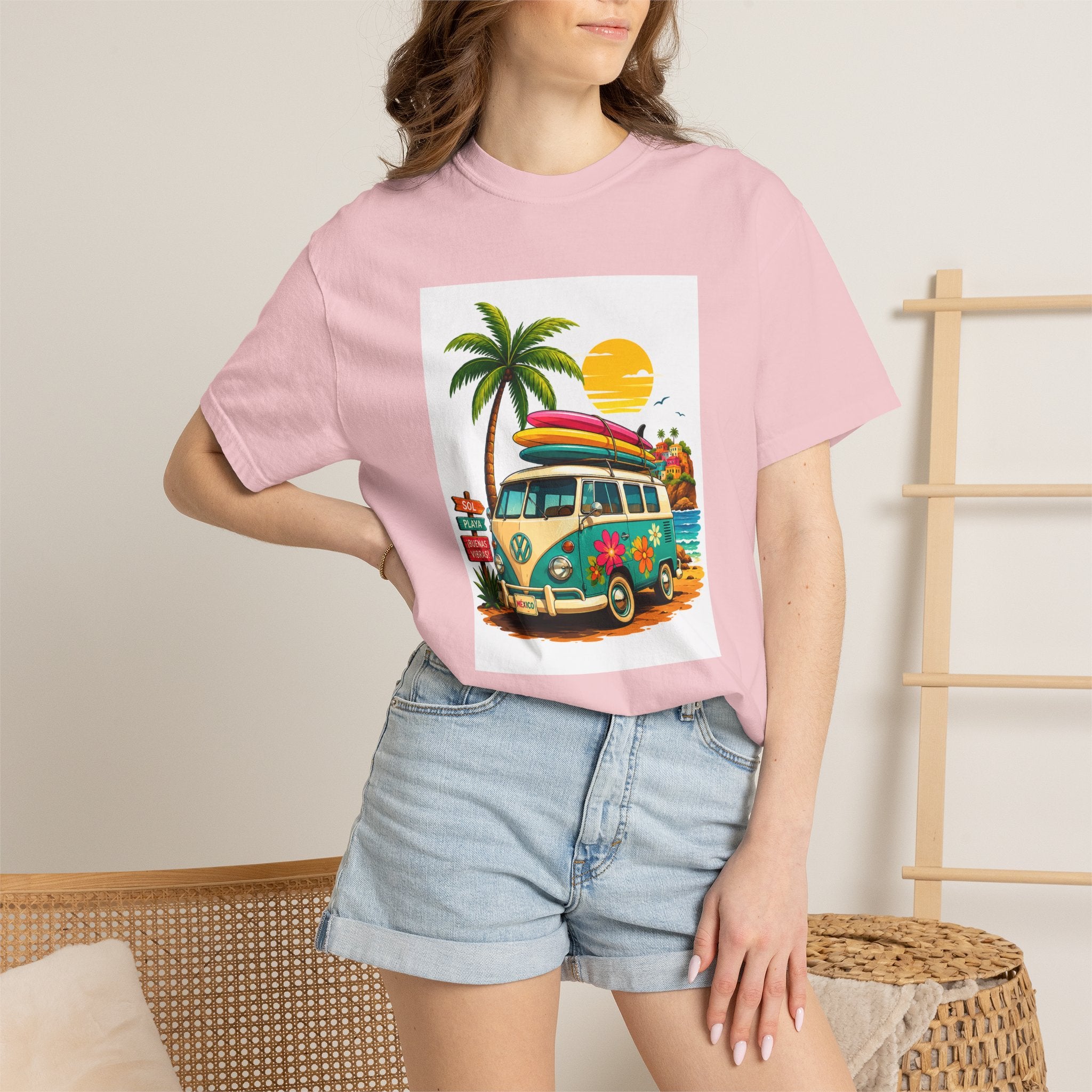 Vintage Surf Van T-Shirt — Tropical Beach Camper Graphic Tee