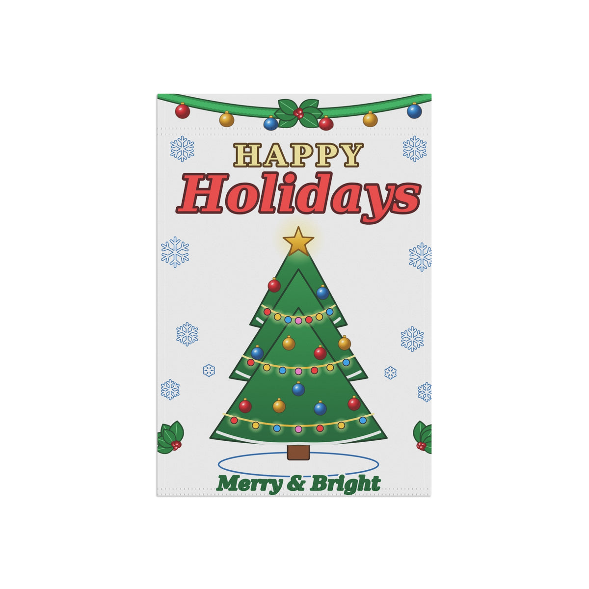 Happy Holidays Christmas Tree Garden Flag | Merry & Bright Holiday Banner
