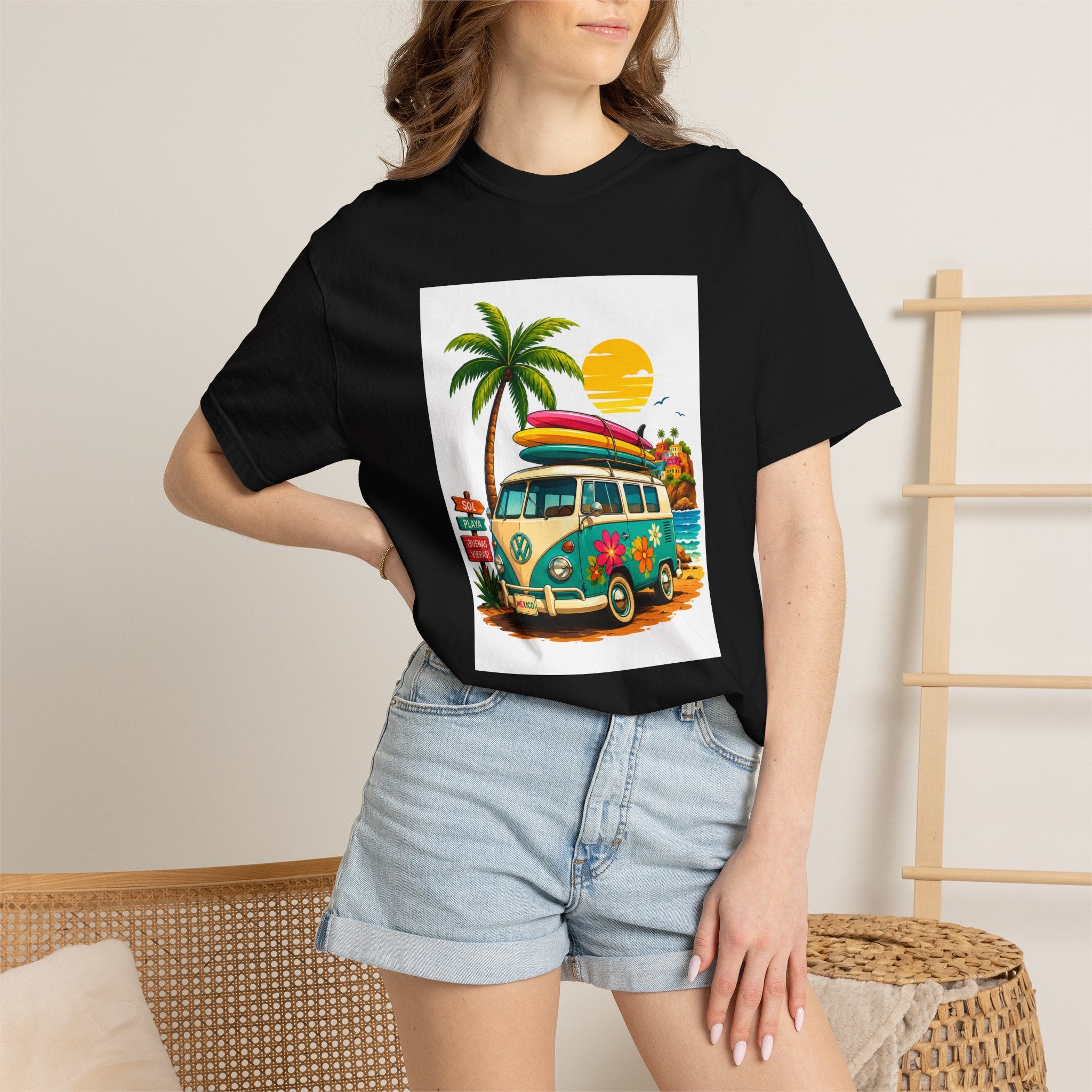 Vintage Surf Van T-Shirt — Tropical Beach Camper Graphic Tee