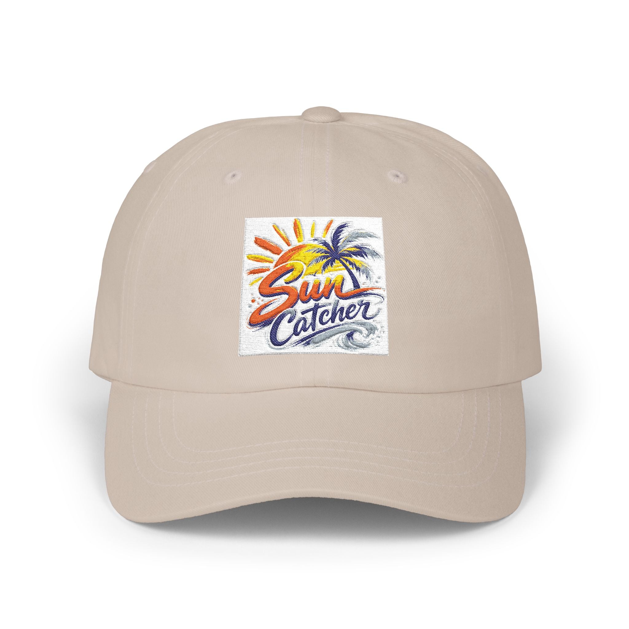 Sun Catcher logo Dad Cap | Tropical Palm Sunset embroidered hat