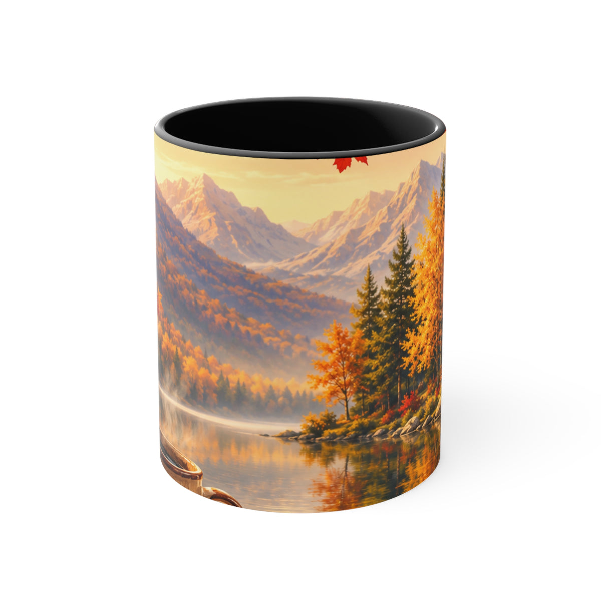 Autumn Mountain Lake Accent Mug — Scenic Fall Landscape Coffee Cup