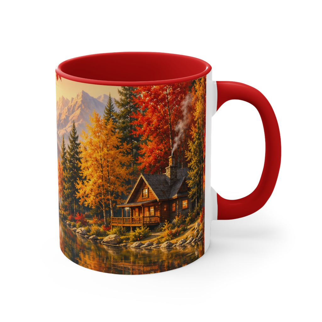 Autumn Mountain Lake Accent Mug — Scenic Fall Landscape Coffee Cup