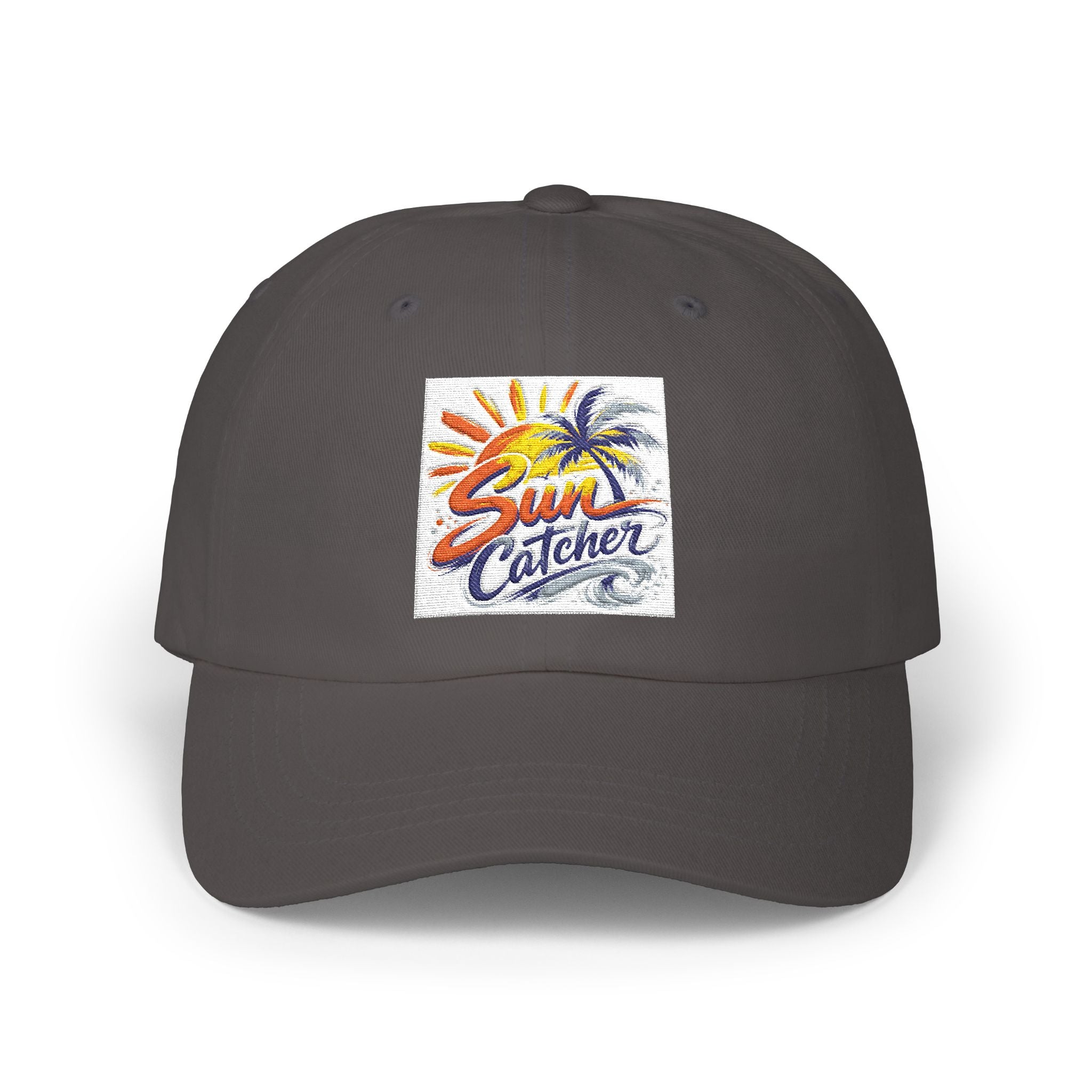Sun Catcher logo Dad Cap | Tropical Palm Sunset embroidered hat