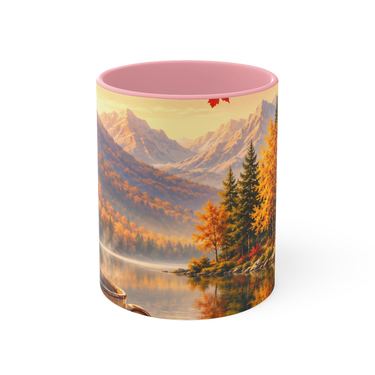 Autumn Mountain Lake Accent Mug — Scenic Fall Landscape Coffee Cup